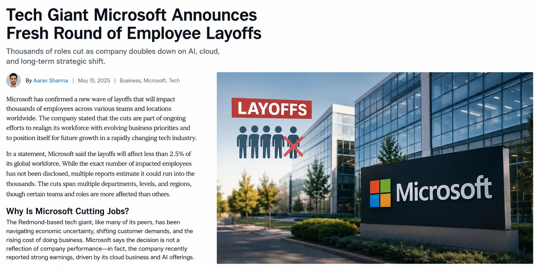 Tech Giant Microsoft Announces Fresh Round of Employee Layoffs